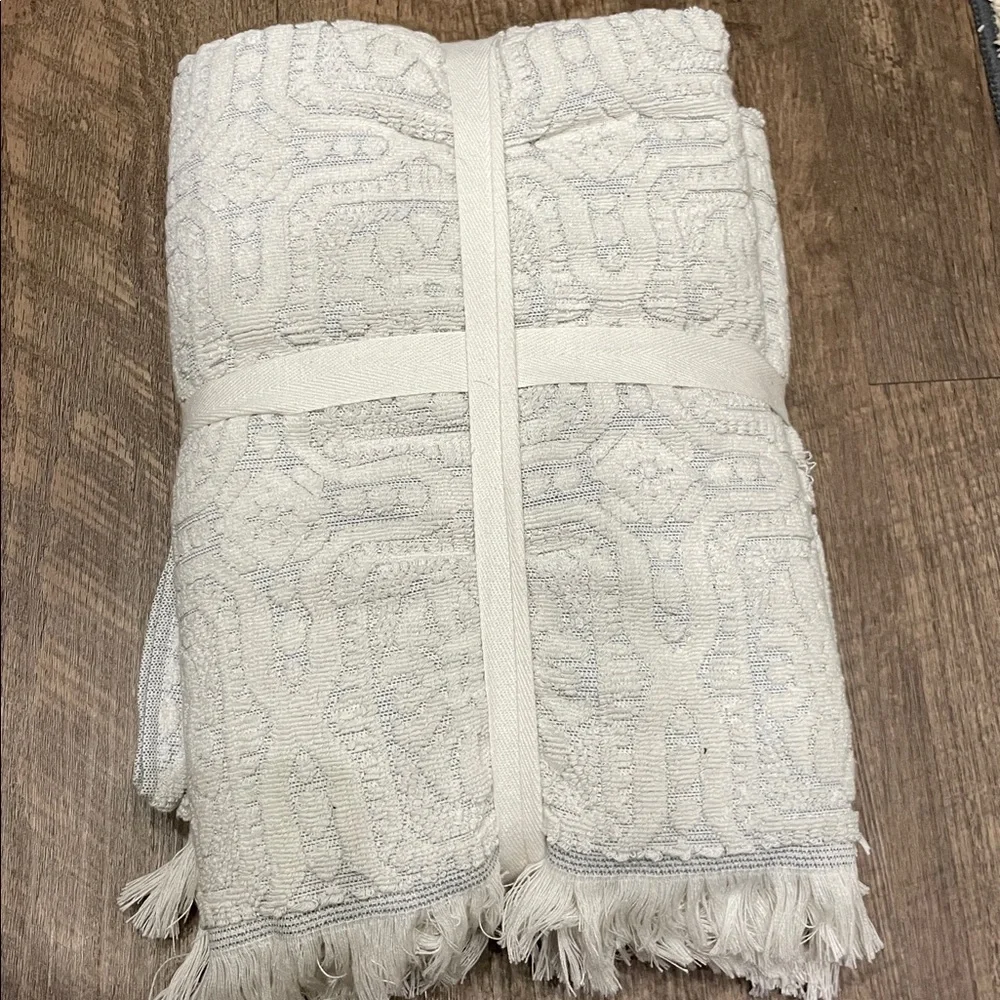 The Spring Shop Cream Textured Towels with Fringe